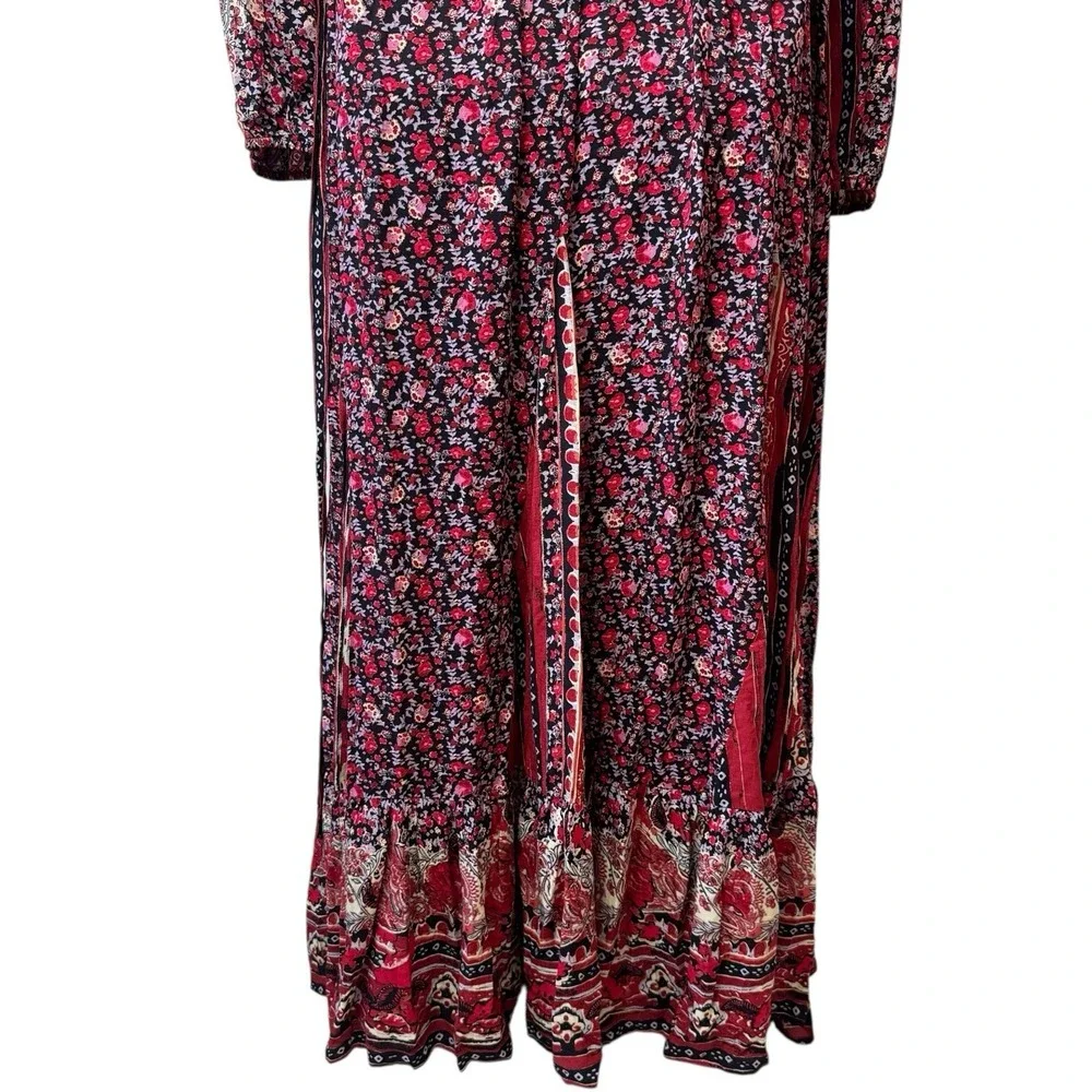 Free People Happy‎ Feelings Maxi Floral Dress Pesant Bohemian Stevie Nicks L